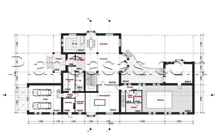 220. The project of a large two-story house with a pool and a garage for 2 cars - Image 9