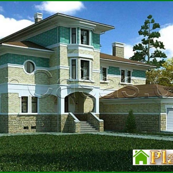 220. The project of a large two-story house with a pool and a garage for 2 cars