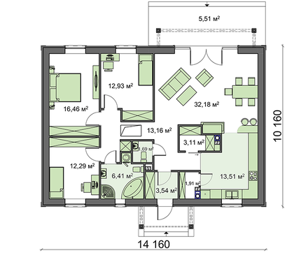 245. Single-storey house project without internal load-bearing walls