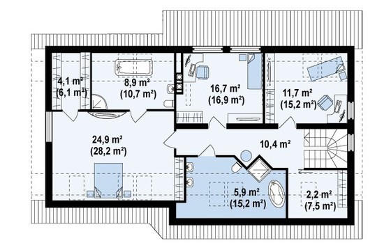 269. The project of a large house with an attic, a garage for two cars