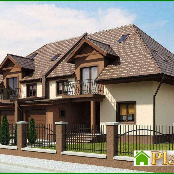 299. The project of a cottage for two families with a garage and an attic