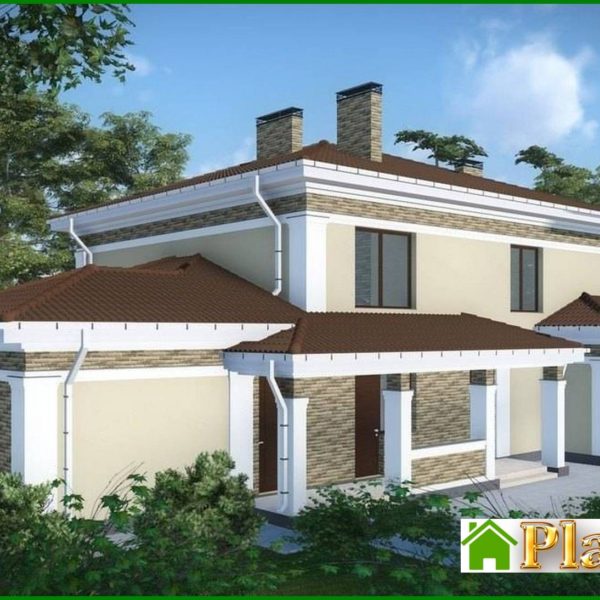 307. A project of a comfortable country cottage with a garage for two families