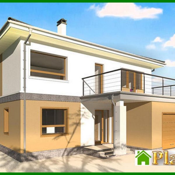 369. Project of a two-story cottage in bright colors with a spacious terrace 369. Project of a two-story cottage in bright colors with a spacious terrace
