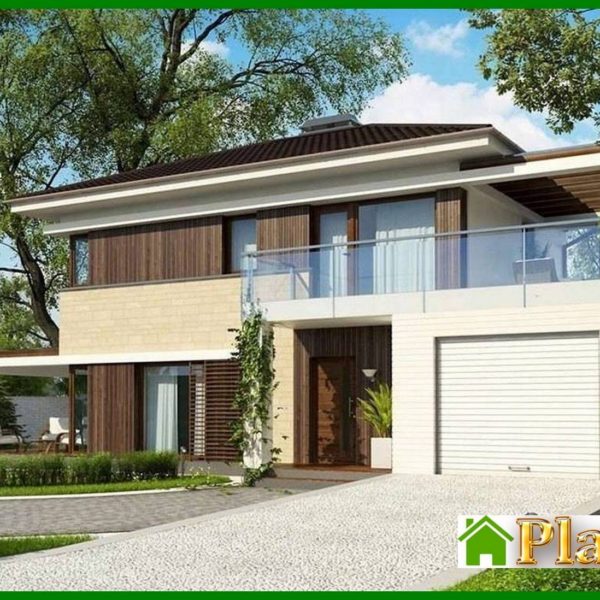 377. The project of a two-storey modern cottage with a garage