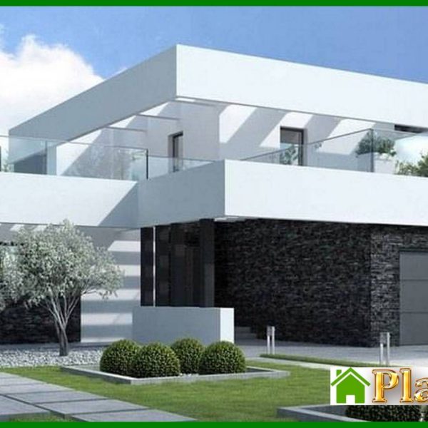 400. Beautiful project of a two-story house in the style of minimalism