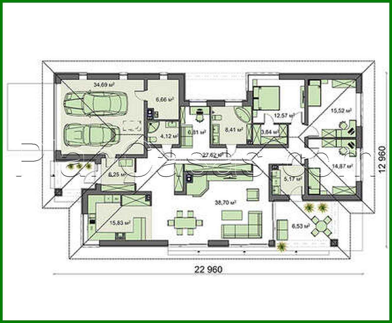 407. Spacious one-story residential building with a living room in the center