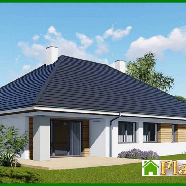 433. One-floor house project with four bedrooms and an office