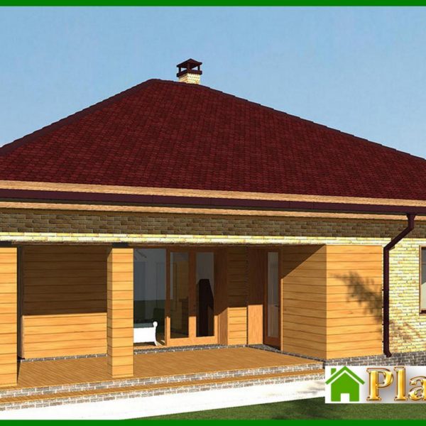 452. Project of a beautiful cottage decorated with bricks and two bedrooms, a large wardrobe