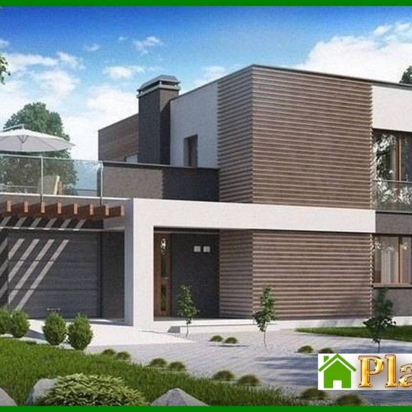 476. Modern project of a two-story cottage with a garage