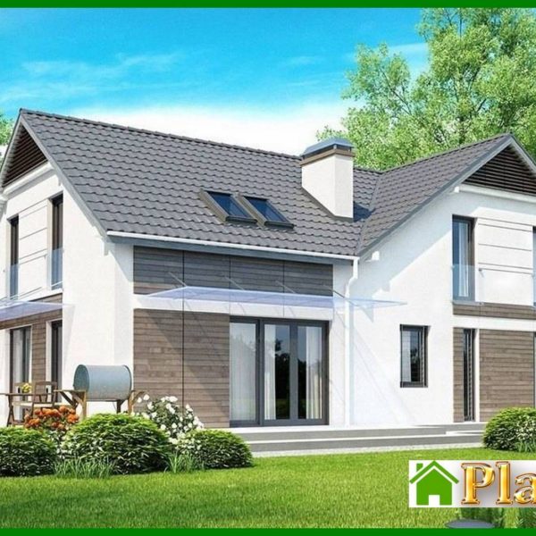 479. Cottage project with a garage for two cars and a corner bay window