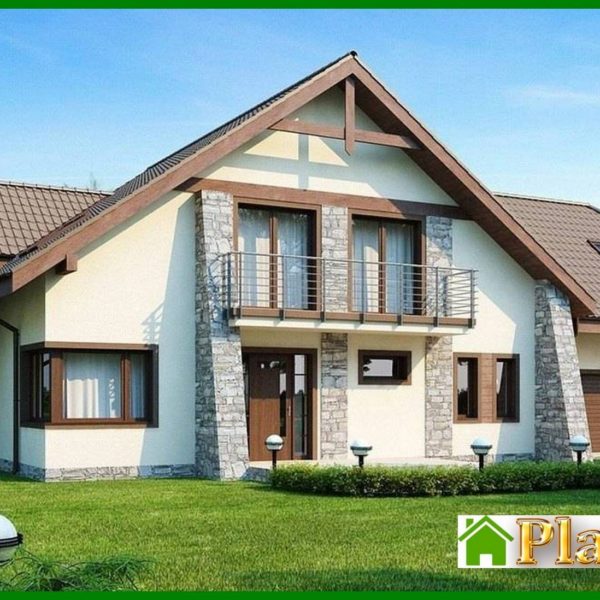 489. The project of an elite mansion with a garage for two cars