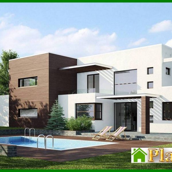 493. Design of a modern cottage with a spacious terrace above the garage