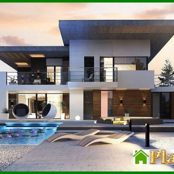 1005. Modern two-story mansion with a terrace on the second floor