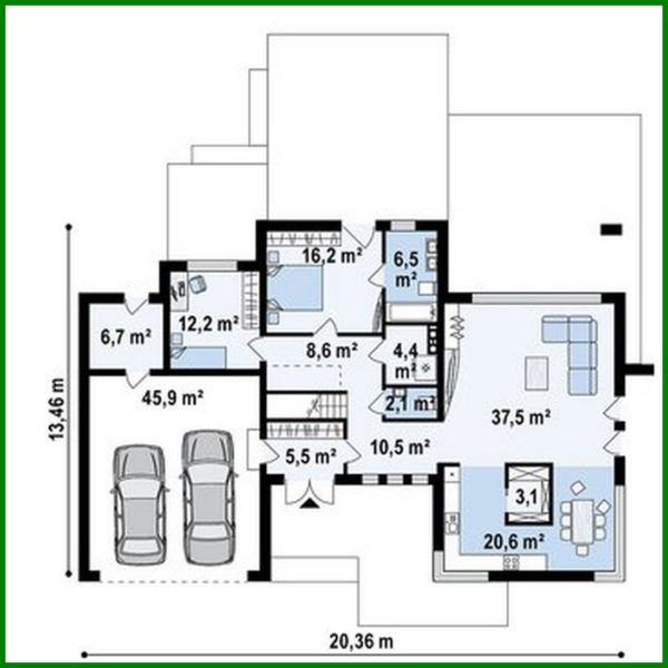 1005. Modern two-story mansion with a terrace on the second floor