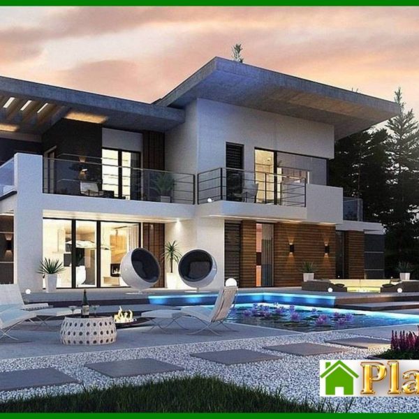 1005. Modern two-story mansion with a terrace on the second floor