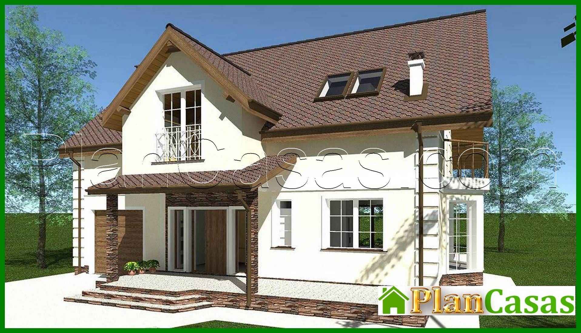 506. The project of a chic country house with a bay window and beautiful balconies