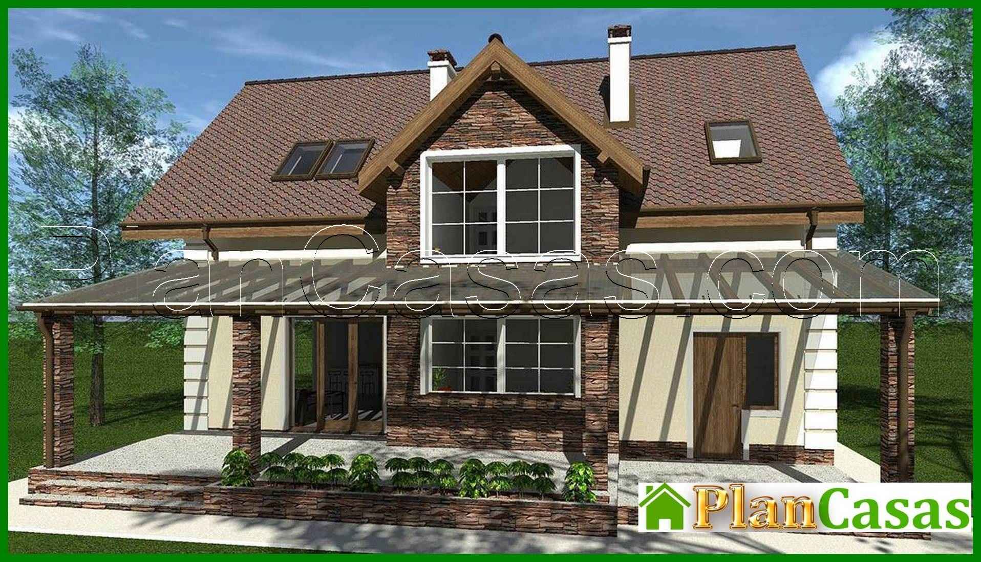 506. The project of a chic country house with a bay window and beautiful balconies