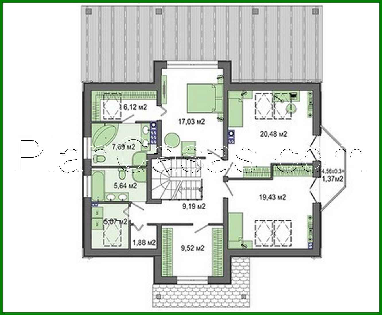 506. The project of a chic country house with a bay window and beautiful balconies