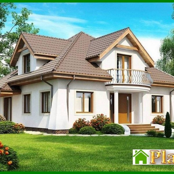 530. Project of a classic house with an attic and a balcony