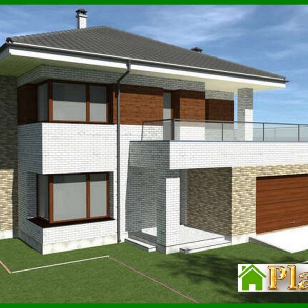537. The project of a two-story brick house with an area of 262 square meters with modern balconies