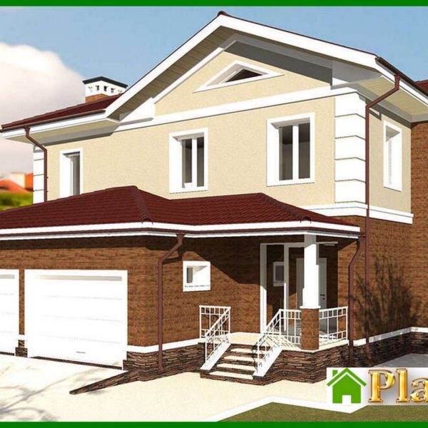 556. Plan of a two-story mansion with an area of 262 sq.m with a garage for two vehicles