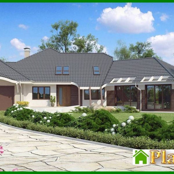 617. The project of a large original chic mansion with a garage for 2 cars