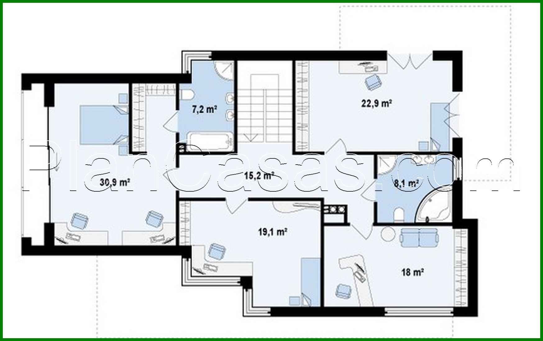 636. The project of a two-story modern cottage with a garage for two cars