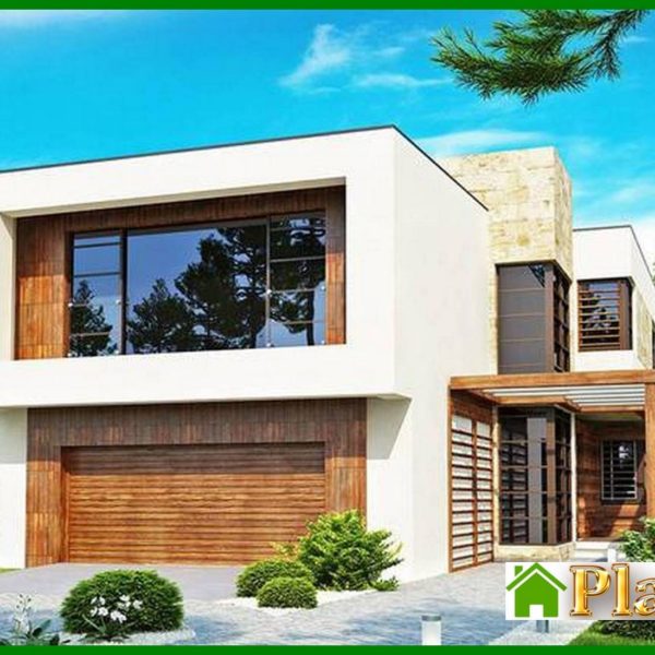 636. The project of a two-story modern cottage with a garage for two cars 636. The project of a two-story modern cottage with a garage for two cars