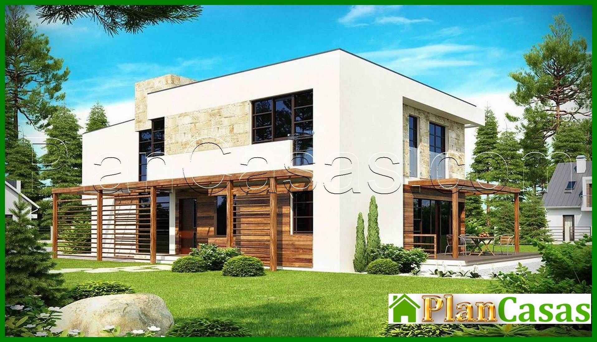 636. The project of a two-story modern cottage with a garage for two cars