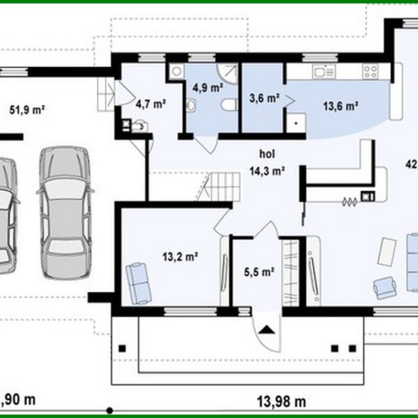 637. The project of a two-story cottage with a garage and a multi-pitch roof