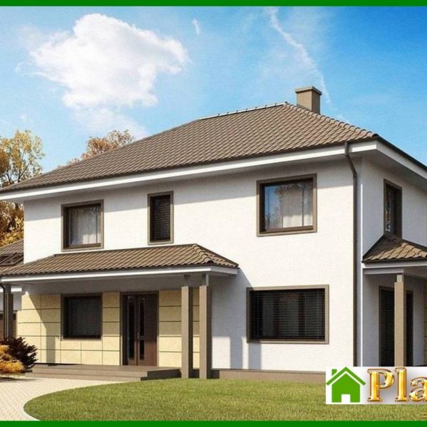 637. The project of a two-story cottage with a garage and a multi-pitch roof