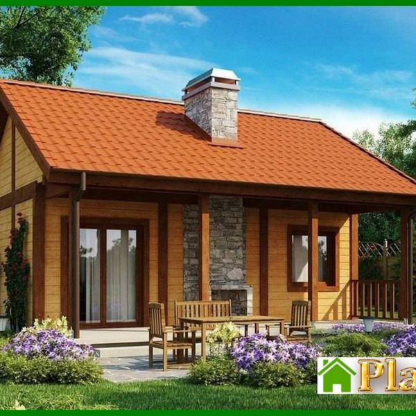 725. The project of a small budget one-story house with a wooden facade