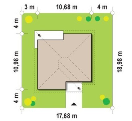 736. One-storey house project with a covered terrace