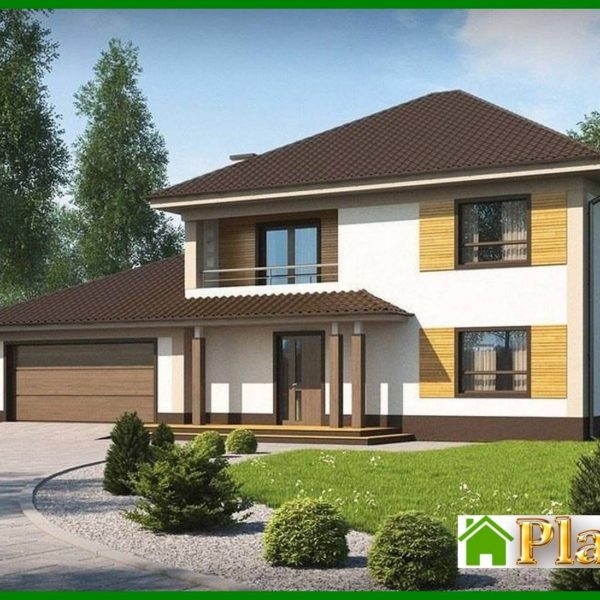 759. The project of a two-story cottage with a garage for two cars 759. The project of a two-story cottage with a garage for two cars