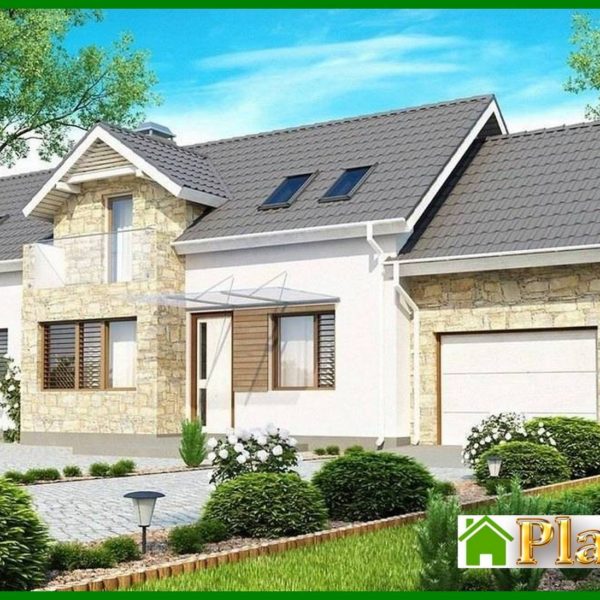 774. A project of a cottage with a bay window and an attic for a narrow plot 774. A project of a cottage with a bay window and an attic for a narrow plot