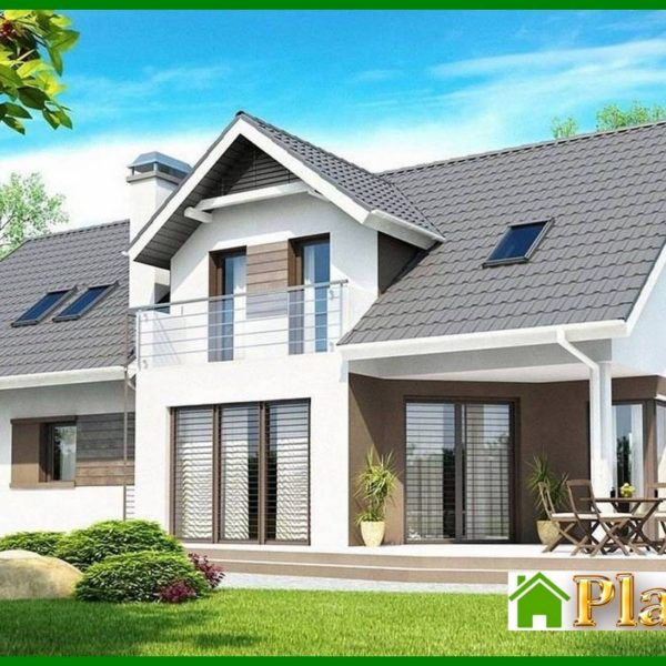 775. Cottage project with built-in garage, corner terrace and study