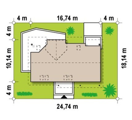 775. Cottage project with built-in garage, corner terrace and study
