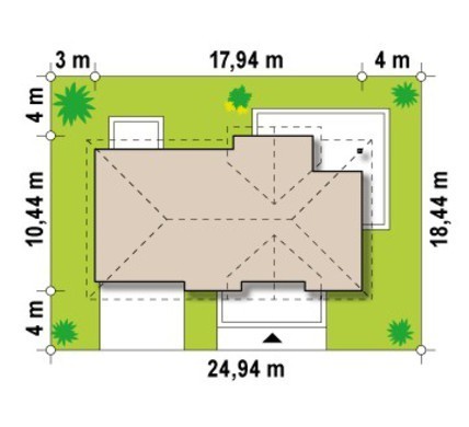 781. Project of a stylish cottage with a garage for two cars