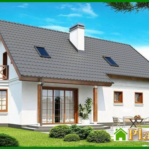 785. Cottage project with built-in garage, bay window and balcony