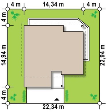 794. Project of a classic cottage with an attic and a mezzanine above the living room