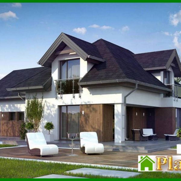 824. House project with interesting windows and a garage for two cars