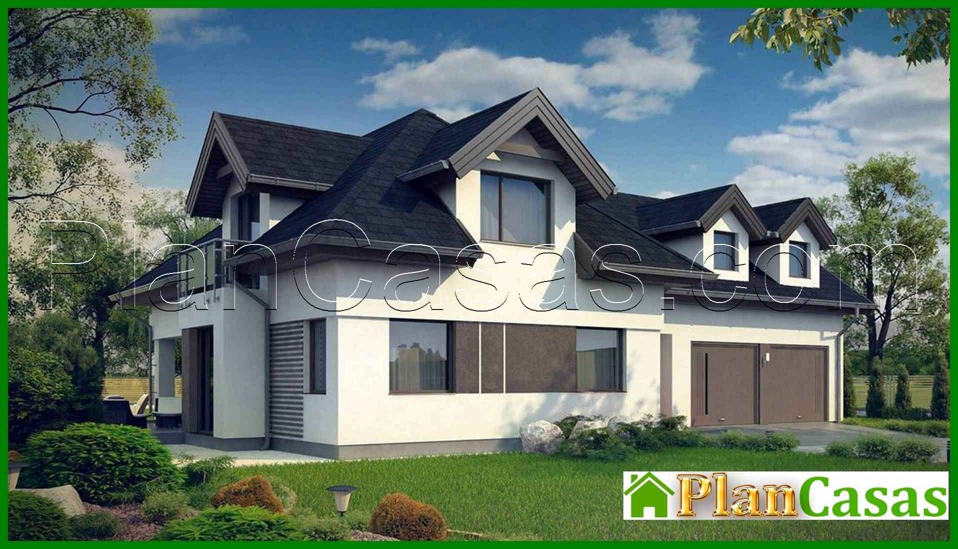 824. House project with interesting windows and a garage for two cars