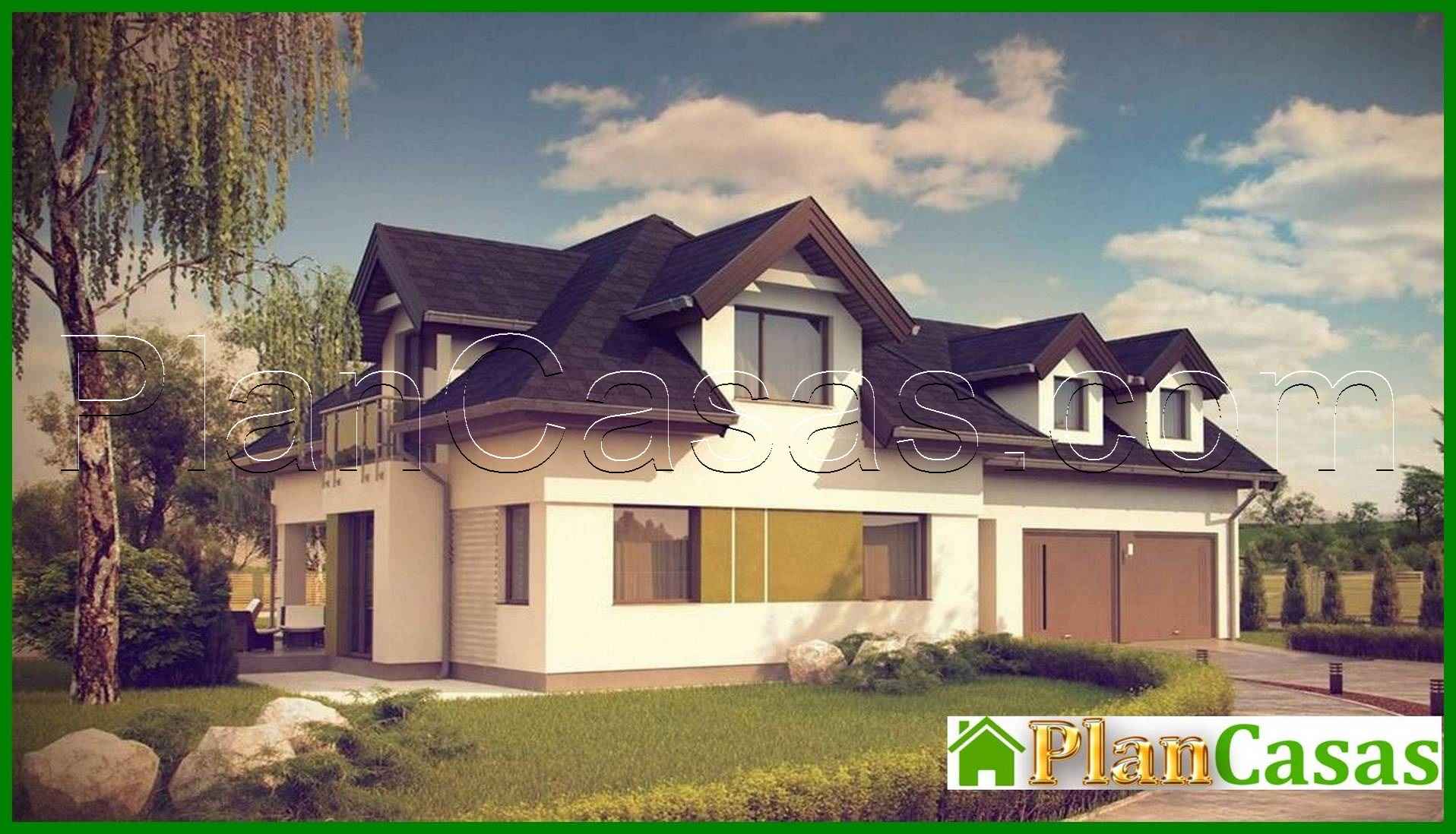 824. House project with interesting windows and a garage for two cars