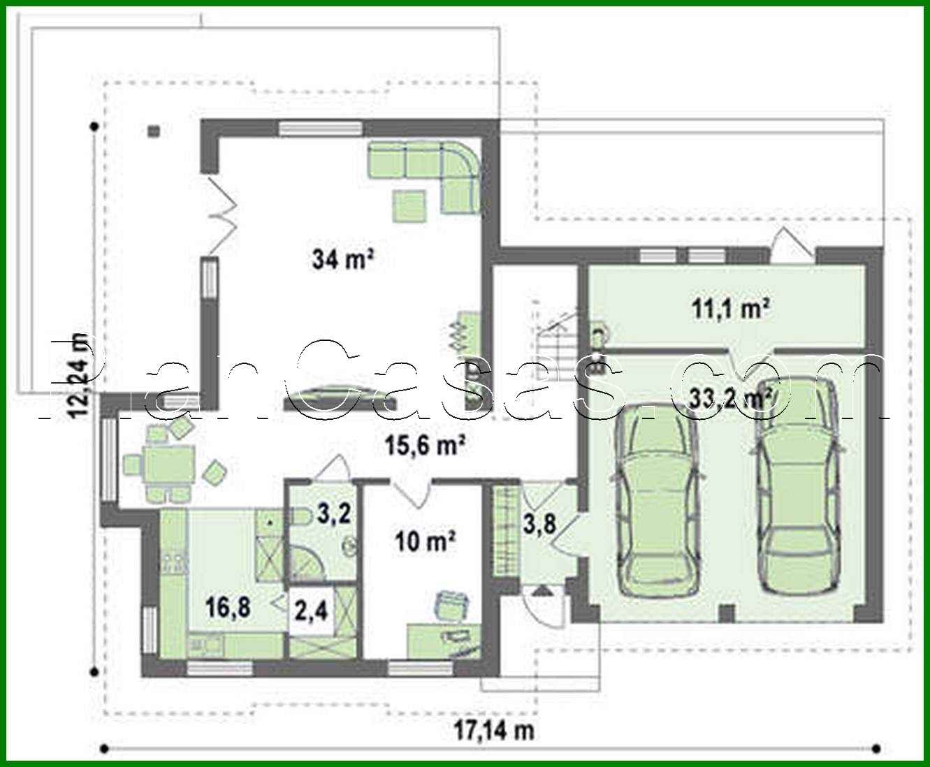 824. House project with interesting windows and a garage for two cars