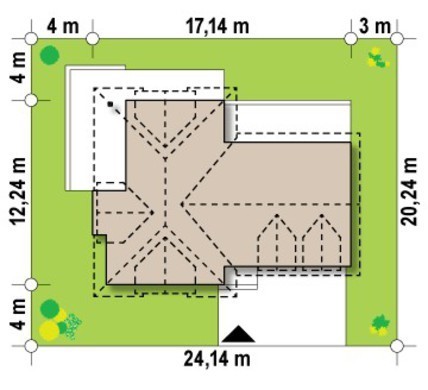 824. House project with interesting windows and a garage for two cars