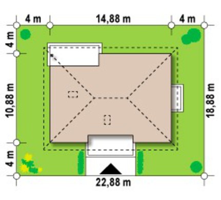 865. The project of a one-story classic-style house with a four-gable roof