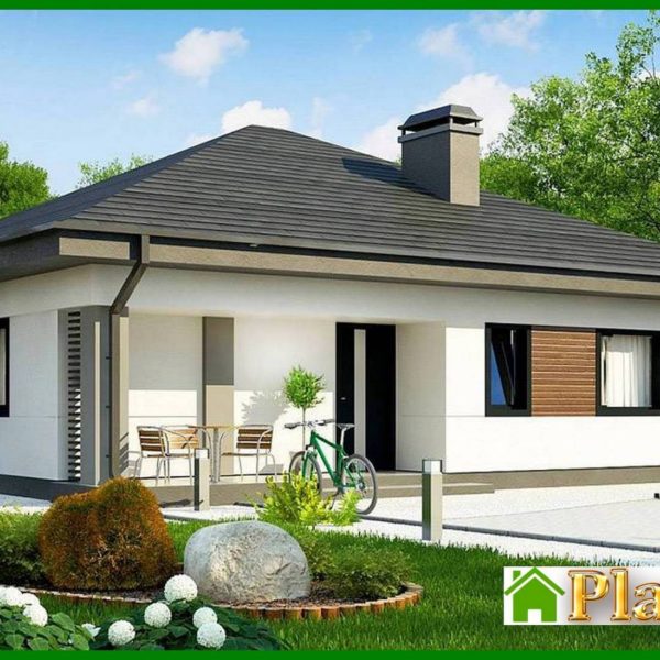 887. The project of a summer residence with an area of 86 square meters. m with black and white exterior