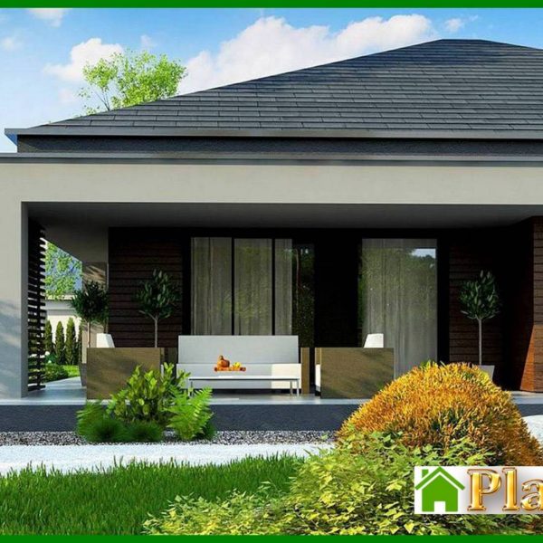 887. The project of a summer residence with an area of 86 square meters. m with black and white exterior