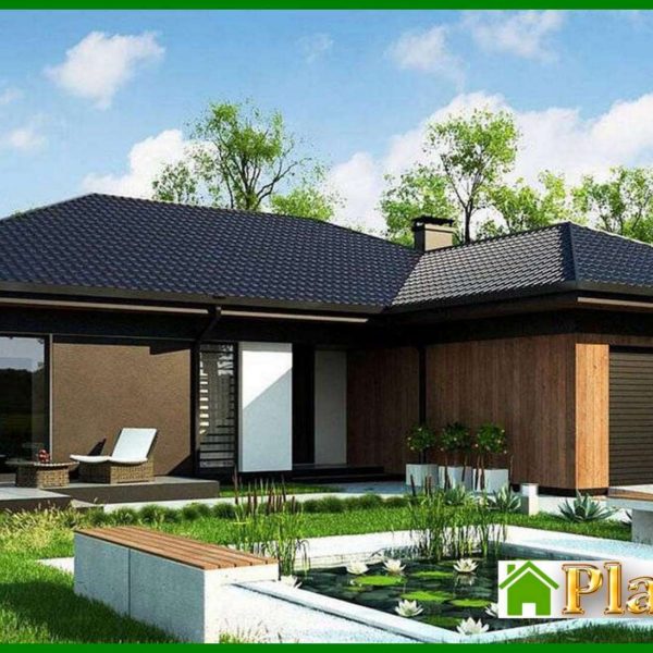 897. Project of an attractive cottage on 246 square meters. m with a spacious living room and stained-glass windows