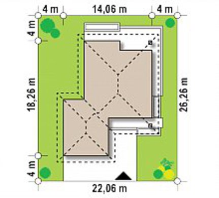 909. The project of a classic one-story cottage with a garage for two cars with an area of ​​up to 150 m2